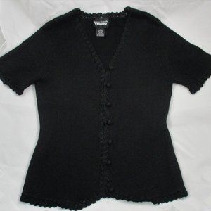 Studio Black Short Sleeve Cardigan Sweater